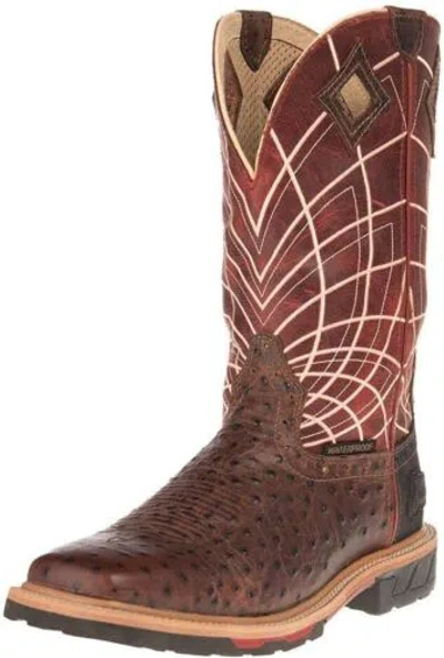 Pre-owned Justin Boots Justin Derrickman 12" Waterproof Work Boots For Men With Composite Safety... In Walnut Ostrich Print