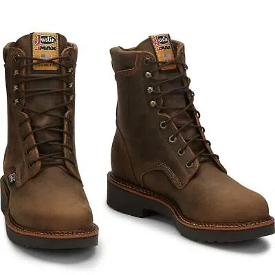 Pre-owned Justin Boots Justin Men's 440 Blueprint 8" Tan Electrical Hazard Lace-up Round Toe Work Boots In Tan Gaucho (tan)