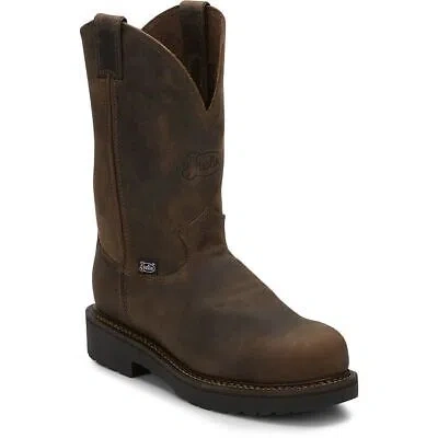 Pre-owned Justin Boots Justin Men's 4445 Balusters 11" Bay Gaucho (brown) Steel Toe Work Boots