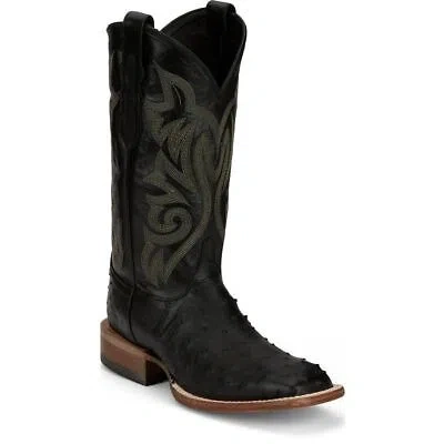 Pre-owned Justin Boots Justin Men's 8572 Pascoe 13" Black Full Quill Ostrich Sq Toe Western Boot