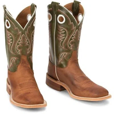 Pre-owned Justin Boots Justin Men's Br307 Austin 11" Cognac Broad Square Toe Western Pull-on Boots In Cognac (brown)