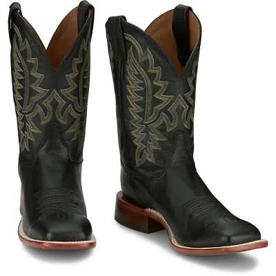Pre-owned Justin Boots Justin Men's Br387 Poston 11" Jet Black Medium Square Toe Western Mid-calf Boots In Jet Black (black)