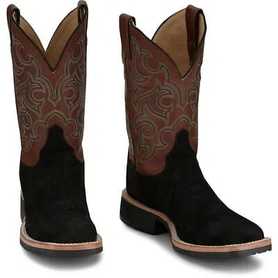 Pre-owned Justin Boots Justin Men's Br389 Alamo 11" Western Roughout Black Slip-resistant Sq Toe Boots