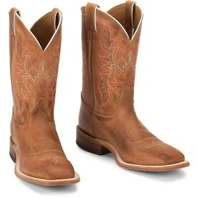 Pre-owned Justin Boots Justin Men's Br735 Austin 11" Cognac Broad Square Toe Block Heel Mid-calf Boots In Cognac (brown)