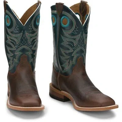 Pre-owned Justin Boots Justin Men's Br738 Austin 11" Dark Brown Broad Square Toe Block Heel Boots In Dark Brown (brown)