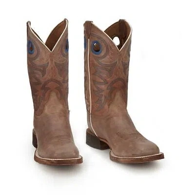 Pre-owned Justin Boots Justin Men's Br744 Caddo 11" Beige (tan) Square Toe Block Heel Western Boots
