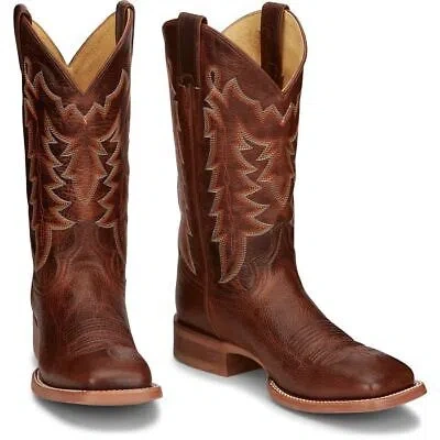 Pre-owned Justin Boots Justin Men's Cj2030 Carsen 12" Brown Block Heel Square Toe Western Pull-on Boots