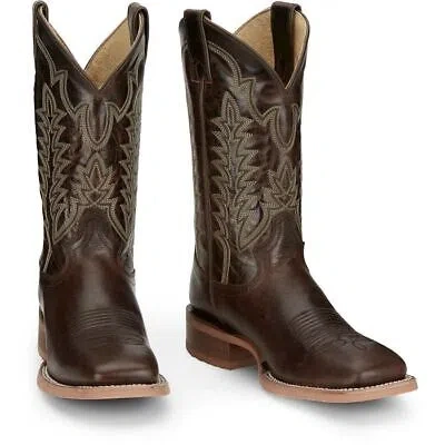 Pre-owned Justin Boots Justin Men's Cj2031 Lyle 12" Umber (brown) Wide Square Toe Western Pull-on Boots