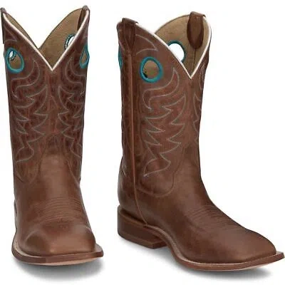 Pre-owned Justin Boots Justin Men's Cj2531 Pearce 11" Tan Square Toe Block Heel Western Mid-calf Boots