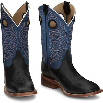Pre-owned Justin Boots Justin Men's Cj2532 Pearce 11" Black Square Toe Block Heel Western Pull-on Boots