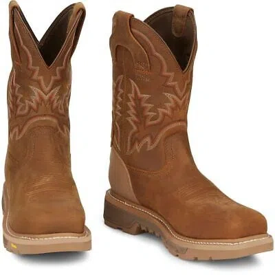 Pre-owned Justin Boots Justin Men's Cr2124 Montana Rust (brown) Nano Comp Toe Waterproof Eh Work Boots