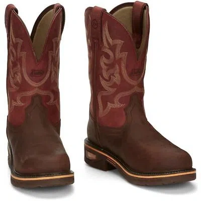 Pre-owned Justin Boots Justin Men's Cr4007 Resistor 11" Brown Waterproof Nano Composite Toe Work Boots In Whiskey Brown (brown)