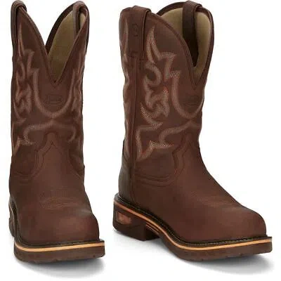 Pre-owned Justin Boots Justin Men's Cr4008 Resistor 11" Brown Nano Comp Toe Waterproof Eh Work Boots In Hickory Brown (brown)