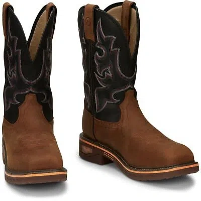 Pre-owned Justin Boots Justin Men's Cr4012 Rustic/brown Electrical Hazard Nano Composite Toe Work Boots