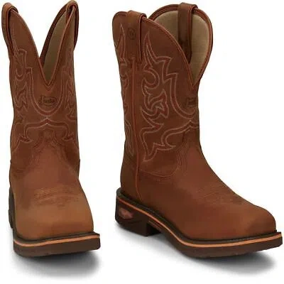 Pre-owned Justin Boots Justin Men's Cr4016 Russet/brown Electrical Hazard Nano Composite Toe Boots