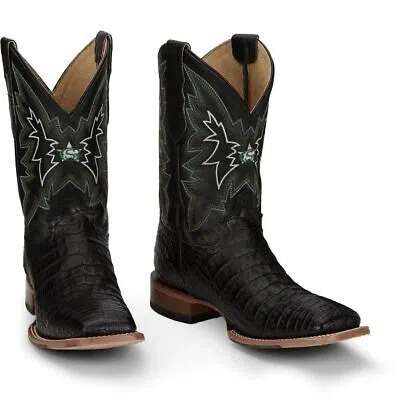 Pre-owned Justin Boots Justin Men's Gr5705 Haggard 11" Caiman Black Square Toe Western Mid-calf Boots