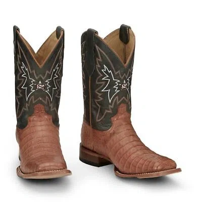 Pre-owned Justin Boots Justin Men's Gr5706 Haggard 11" Caiman Tan Square Toe Western Mid-calf Boots