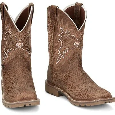 Pre-owned Justin Boots Justin Men's Gr9065 Dusty 11" Cafe Shrunken (brown) Waterproof Square Toe Boots