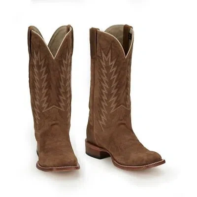 Pre-owned Justin Boots Justin Men's Jp2505 Hombre 13" Clay Brown Medium Sq Toe Block Heel Western Boots In Clay Brown (brown)