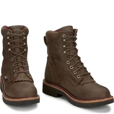 Pre-owned Justin Boots Justin Men's Ow440 Rivot 8" Hickory Brown Waterproof Lace-up Eh Work Boots In Hickory Brown (brown)