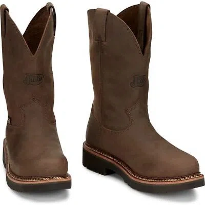 Pre-owned Justin Boots Justin Men's Ow4441 Carbide 11" Brown Steel Toe Electrical Hazard Work Boots In Hickory Brown (brown)