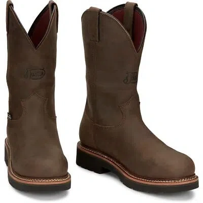 Pre-owned Justin Boots Justin Men's Ow4458 Carbide 11" Hickory Brown Waterproof Steel Toe Work Boots In Hickory Brown (brown)