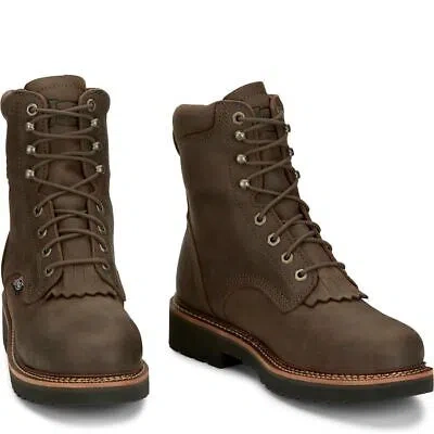 Pre-owned Justin Boots Justin Men's Ow458 Rivot 8" Hickory Brown Waterproof Steel Toe Eh Work Boots In Hickory Brown (brown)