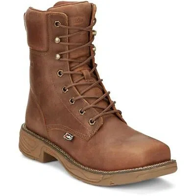 Pre-owned Justin Boots Justin Men's Se468 8" Rush Barley Brown Nano Composite Waterproof Lace-up Boots In Barley Brown/brown