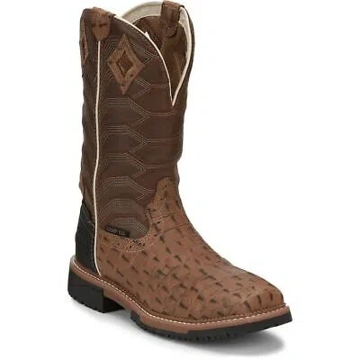 Pre-owned Justin Boots Justin Men's Se4839 Derrickman 12" Tan Waterproof Composite Toe Eh Work Boots In Caramel Croc Print (tan)