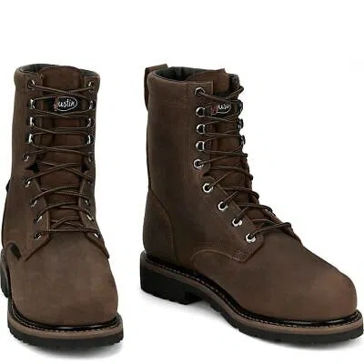 Pre-owned Justin Boots Justin Men's Se630 Pulley 8" Brown Nano Comp Met Guard Waterproof Eh Work Boots In Whiskey Brown (brown)