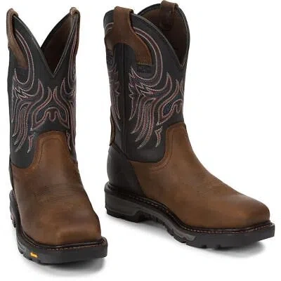 Pre-owned Justin Boots Justin Men's Wk2102 Brown Eh Protection Square Steel Toe Work Boots
