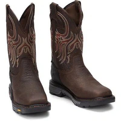 Pre-owned Justin Boots Justin Men's Wk2110 Pecan/brown Electrical Hazard Slip Resistant Work Boots