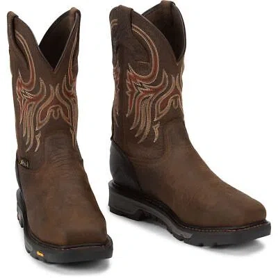 Pre-owned Justin Boots Justin Men's Wk2112 Pecan/brown Electrical Hazard Steel Toe Waterproof Boots