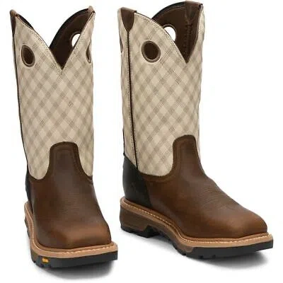Pre-owned Justin Boots Justin Men's Wk2116 Roughneck 12" Brown Electrical Hazard Square Toe Work Boots