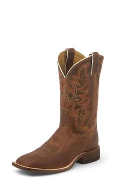 Pre-owned Justin Boots Justin Mens Cognac Leather Western Boots 11in Distressed Bent Rail In Brown