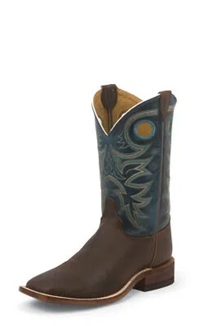 Pre-owned Justin Boots Justin Mens Dark Blue Leather Western Boots 11in Bent Rail Rough Rider