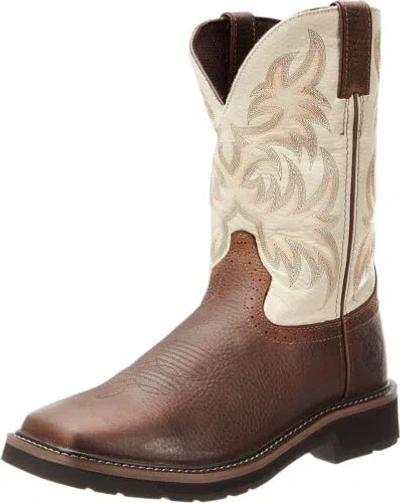 Pre-owned Justin Boots Justin Original Work Boots Men's Stampede Boot In Brown/white