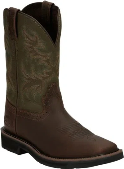 Pre-owned Justin Boots Justin Original Work Boots Men's Stampede Pull-on Square Toe Boot In Brown
