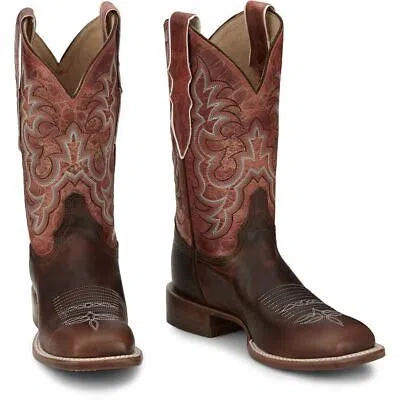 Pre-owned Justin Boots Justin Women's Aq7020 Dusty 11" Brown Block Heel Square Toe Western Boots