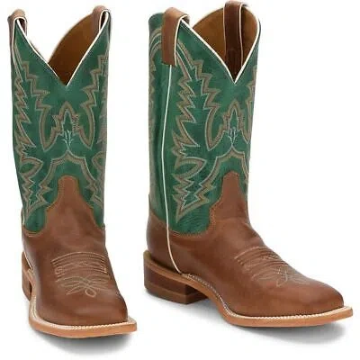 Pre-owned Justin Boots Justin Women's Brl317 Kenedy 11" Brown Square Toe Block Heel Western Boots