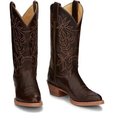 Pre-owned Justin Boots Justin Women's Cj4000 Rosey 12" Brown Round Toe Slip-resistant Western Boots