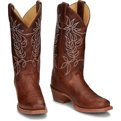 Pre-owned Justin Boots Justin Women's Cj4010 Vickery 12" Brown Square Toe Slip-resistant Western Boots