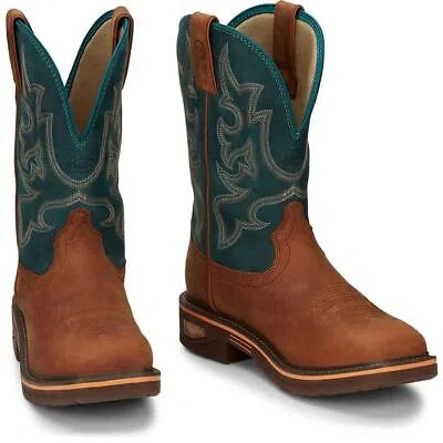 Pre-owned Justin Boots Justin Women's Cr4010 Brown Slip-resistant Block Heel Square Toe Work Boots