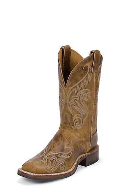Pre-owned Justin Boots Justin Womens Golden Tan Damiana Leather Western Boots 11in Bent Rail