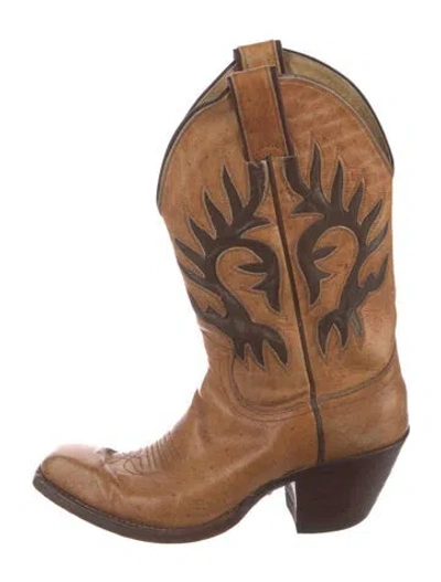 Pre-owned Justin Boots Leather Animal Print Western Boots In Brown