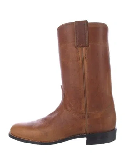 Pre-owned Justin Boots Leather Moto Boots In Brown