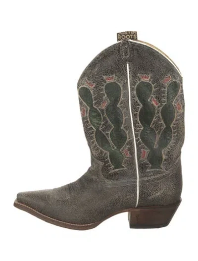 Pre-owned Justin Boots Leather Printed Western Boots In Green