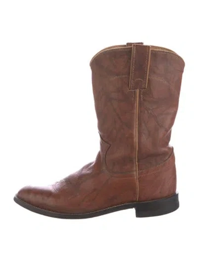 Pre-owned Justin Boots Leather Western Boots In Brown