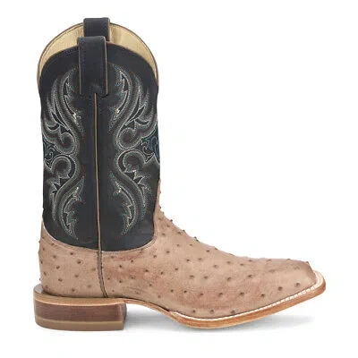 Pre-owned Justin Boots Moseley 11" Full Quill Ostrich Square Toe Cowboy Mens Black, Brown