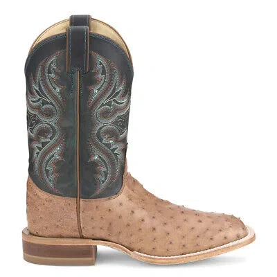 Pre-owned Justin Boots Moseley Ostrich Embroidered Square Toe Cowboy Mens Brown Casual Bo